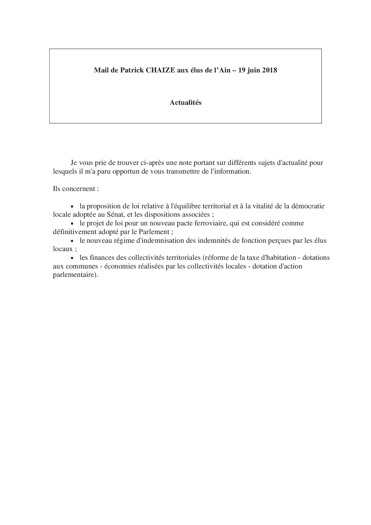Mail_Information_Communiqué_Elus_Ain_N°31_20180619