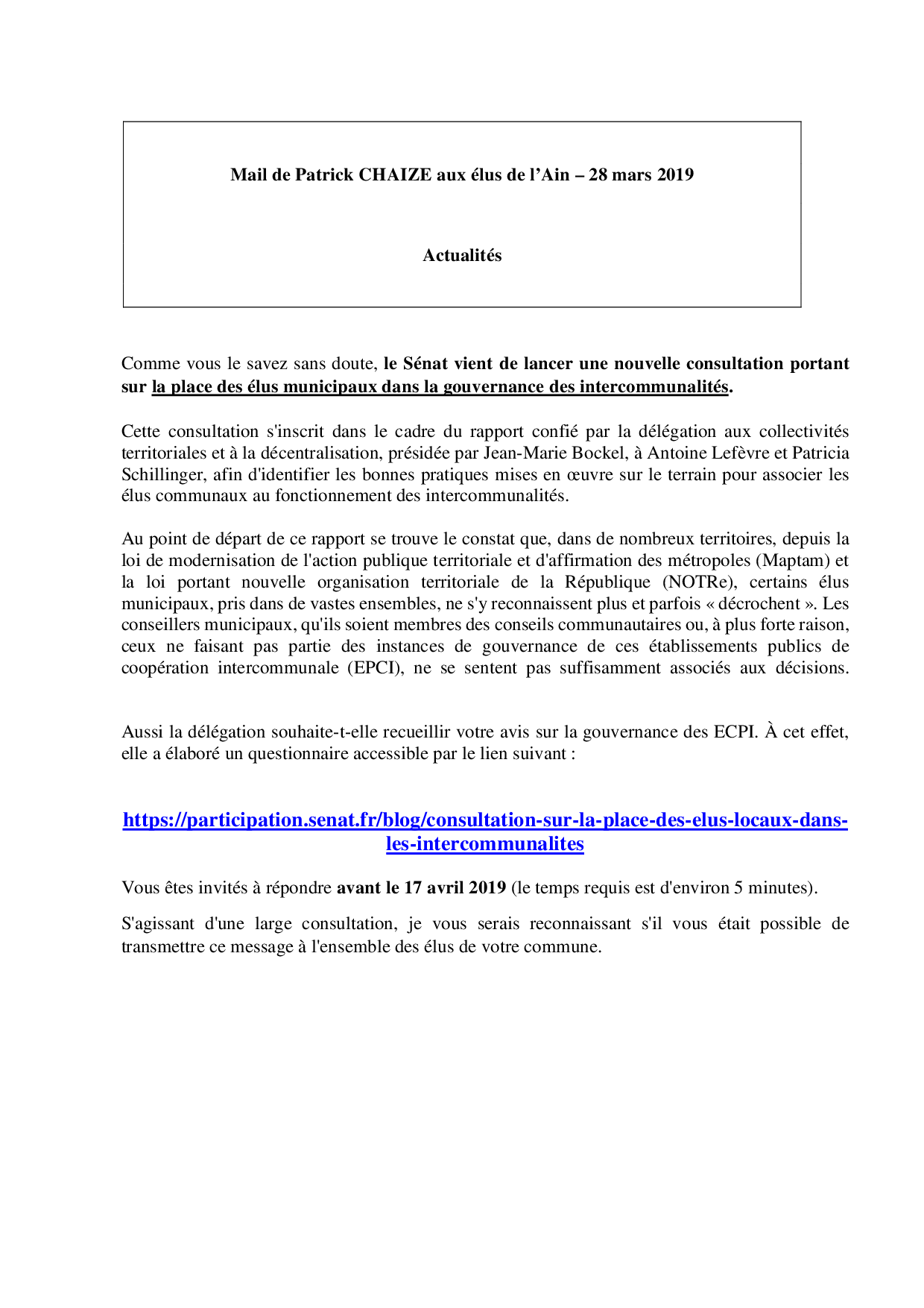 Mail_Information_Communiqué_Elus_Ain_N°41_20190328