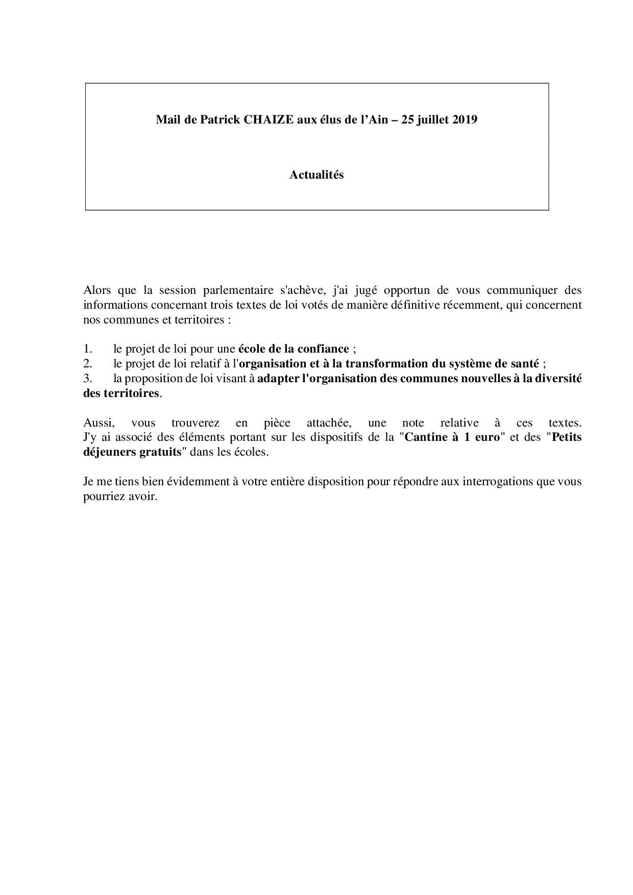 Mail_Information_Communiqué_Elus_Ain_N°47_20190725