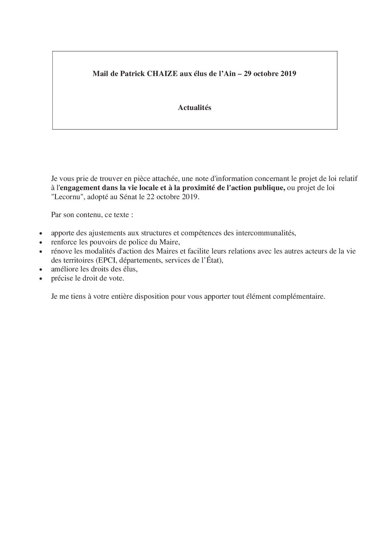 Mail_Information_Communiqué_Elus_Ain_N°50_20191029