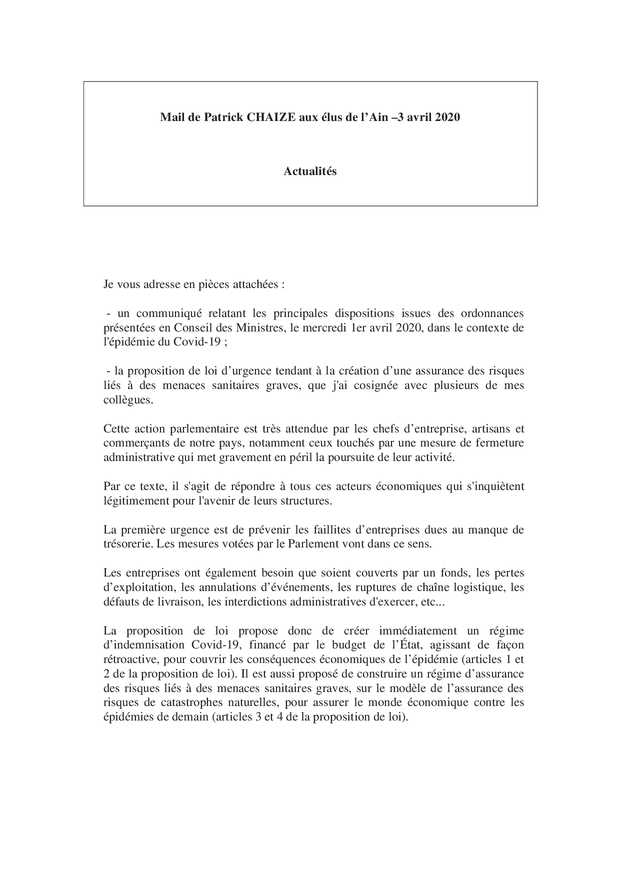 Mail_Information_Communiqué_Elus_Ain_N°61_20200403