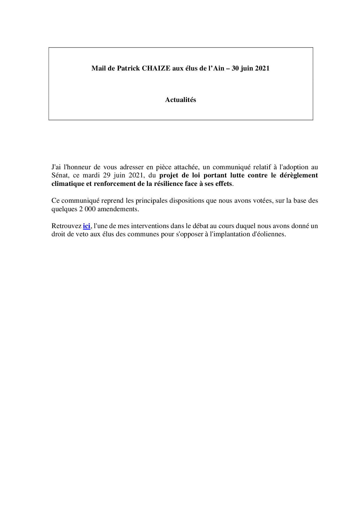 Mail_Information_Communiqué_Elus_Ain_N°79_20210630