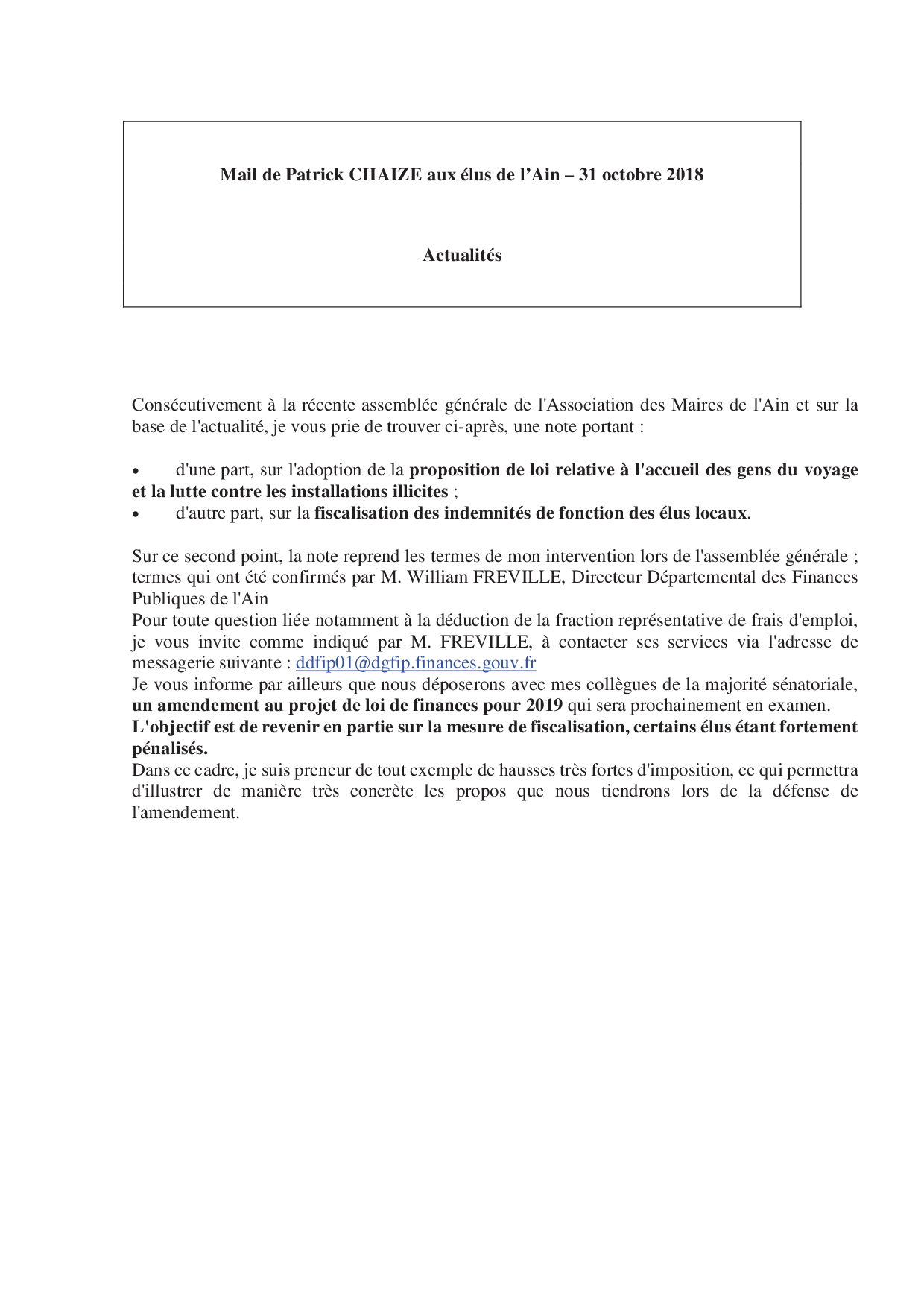 Mail_Information_Communiqué_Elus_Ain_N°36_20181031