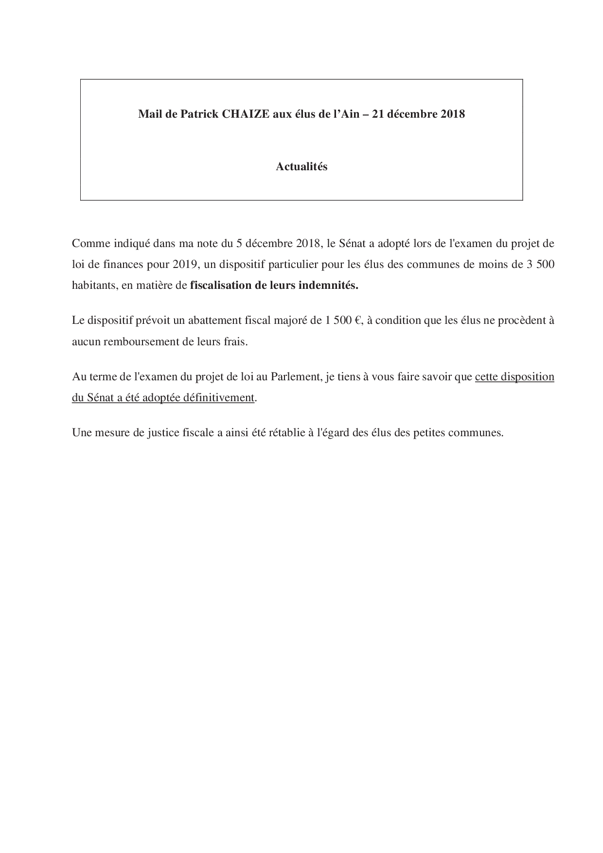 Mail_Information_Communiqué_Elus_Ain_N°37bis_20181221