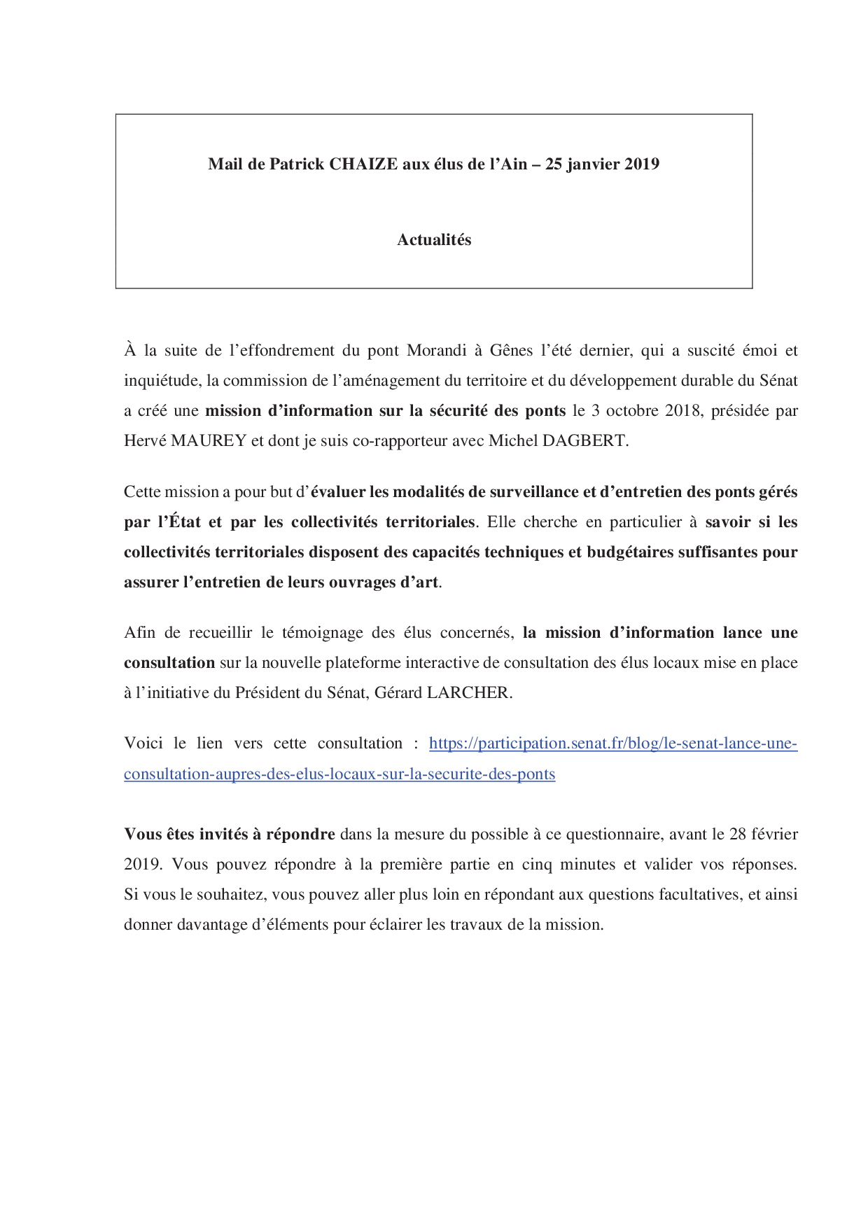 Mail_Information_Communiqué_Elus_Ain_N°38_20190125