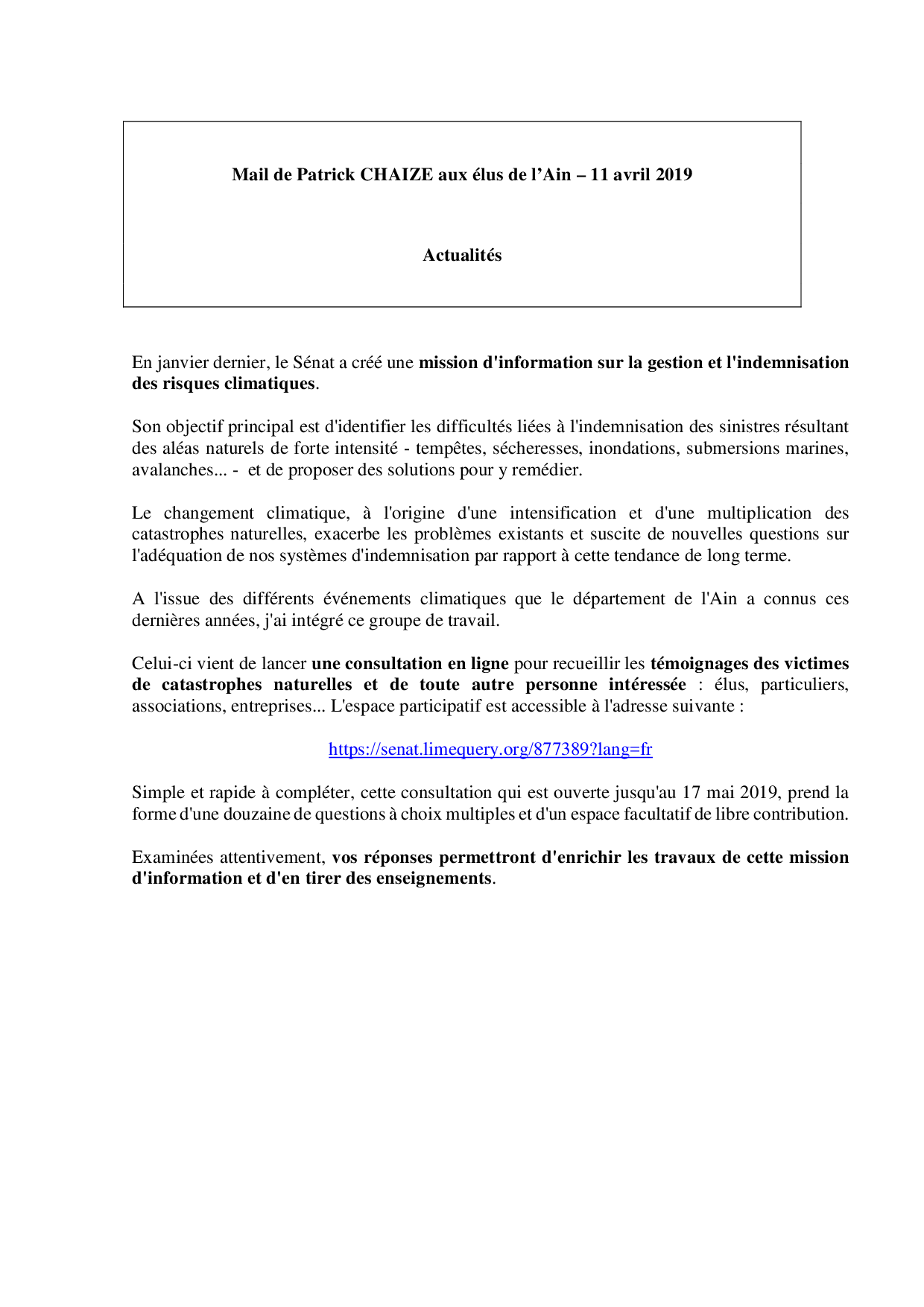 Mail_Information_Communiqué_Elus_Ain_N°42_20190411