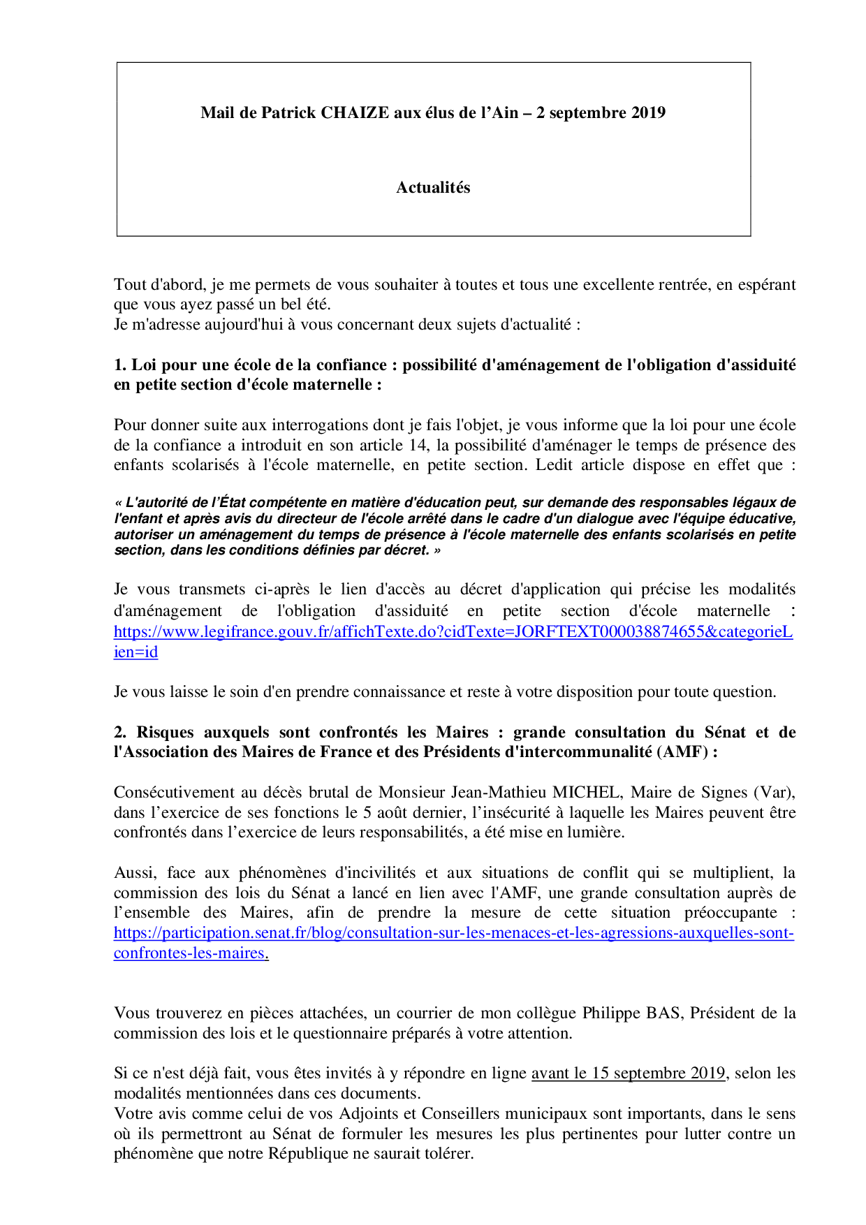 Mail_Information_Communiqué_Elus_Ain_N°48_20190902