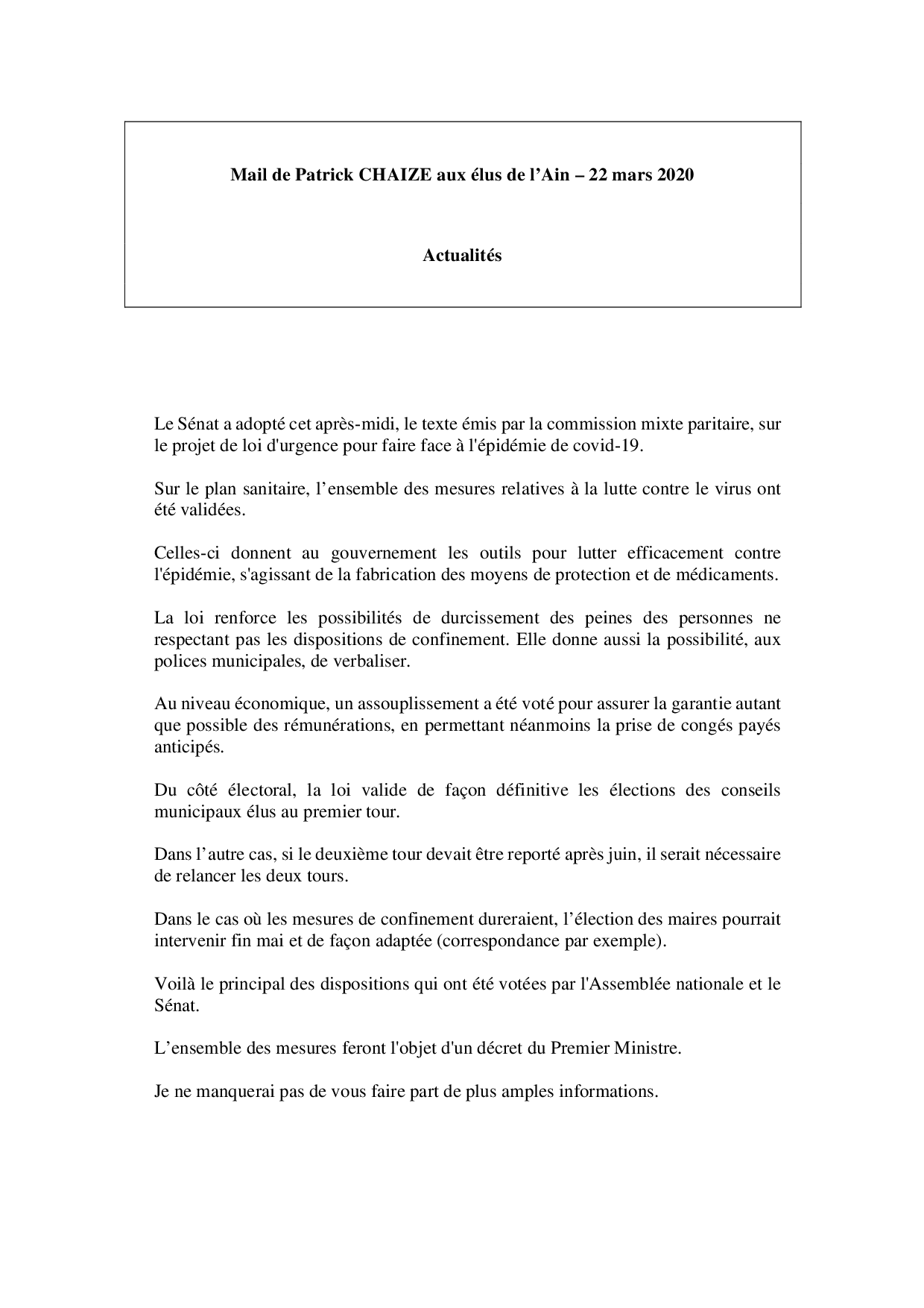 Mail_Information_Communiqué_Elus_Ain_N°57_20200322