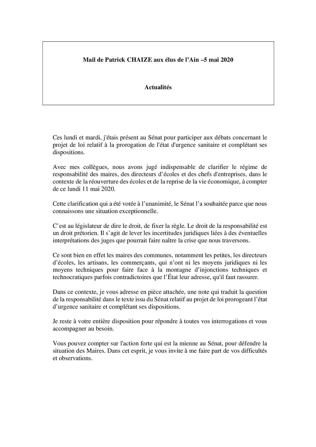 Mail_Information_Communiqué_Elus_Ain_N°65_20200505