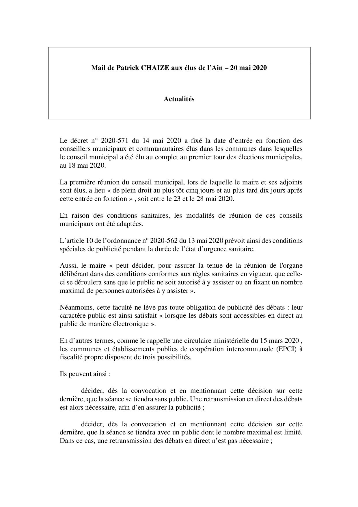 Mail_Information_Communiqué_Elus_Ain_N°68_202005201