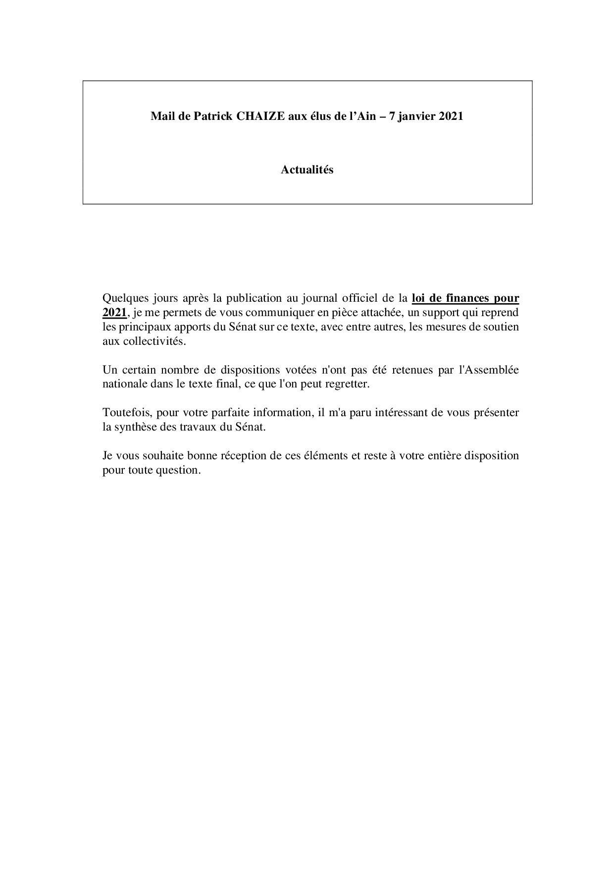 Mail_Information_Communiqué_Elus_Ain_N°71_20210107