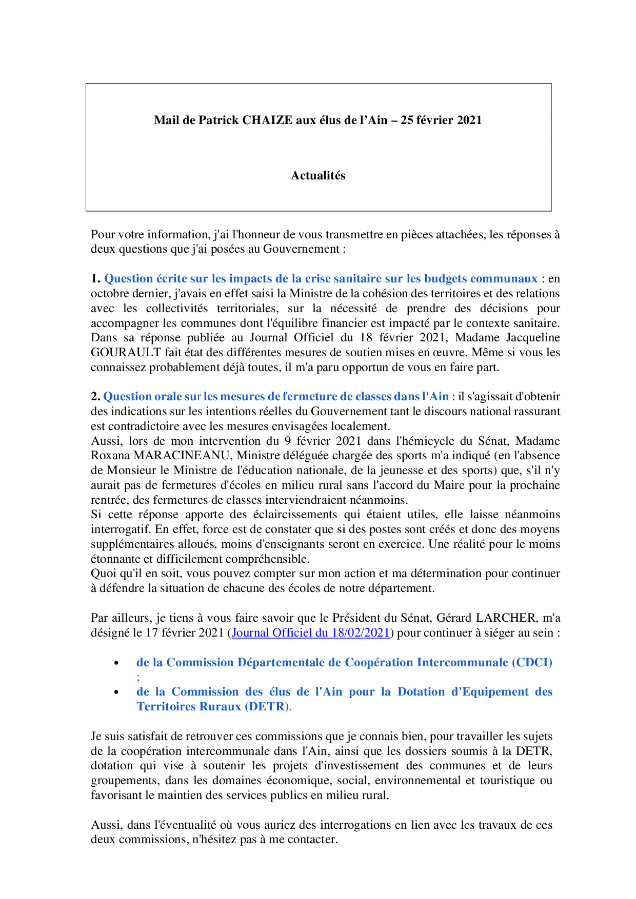 Mail_Information_Communiqué_Elus_Ain_N°73_20210225