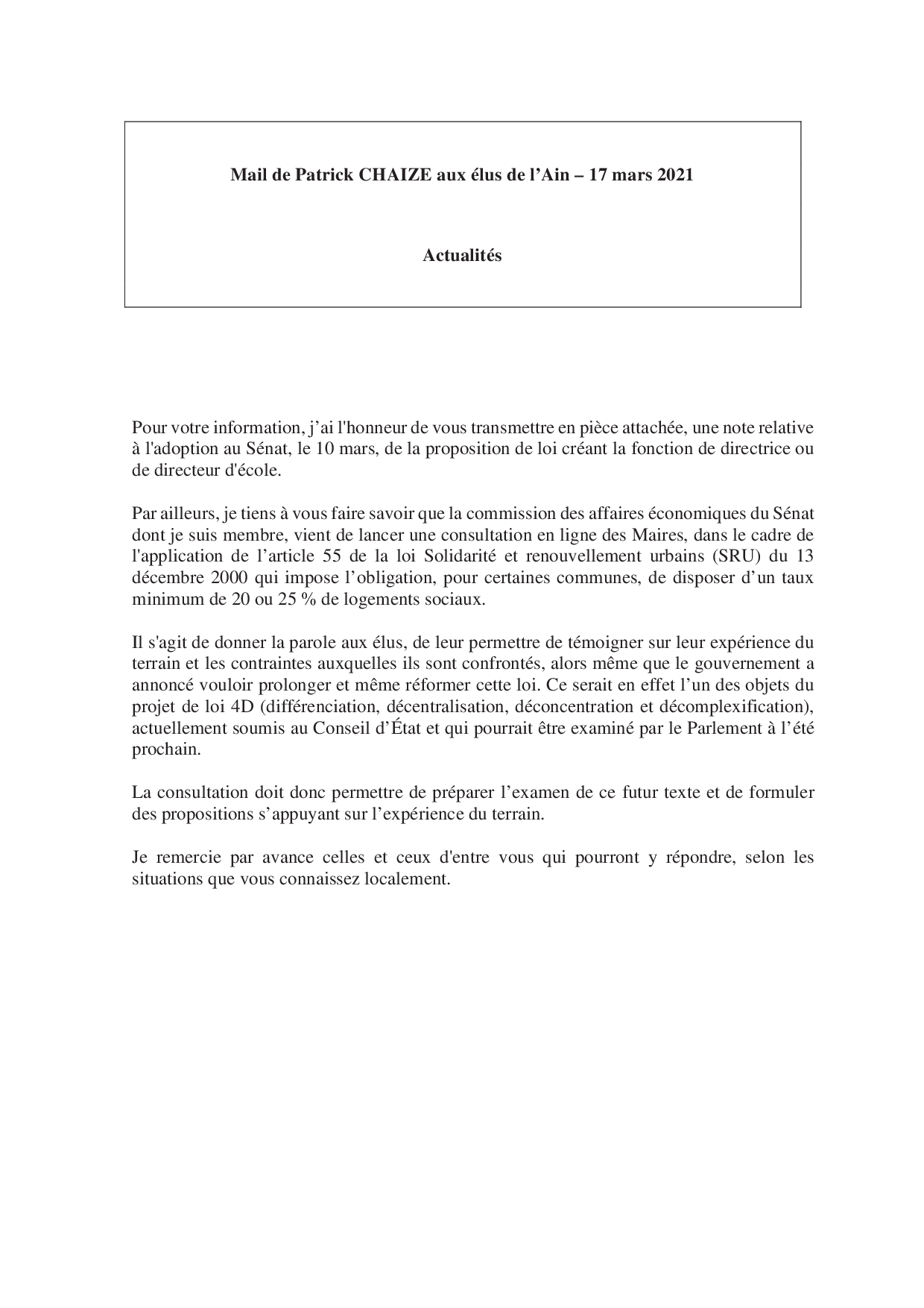 Mail_Information_Communiqué_Elus_Ain_N°74_20210317