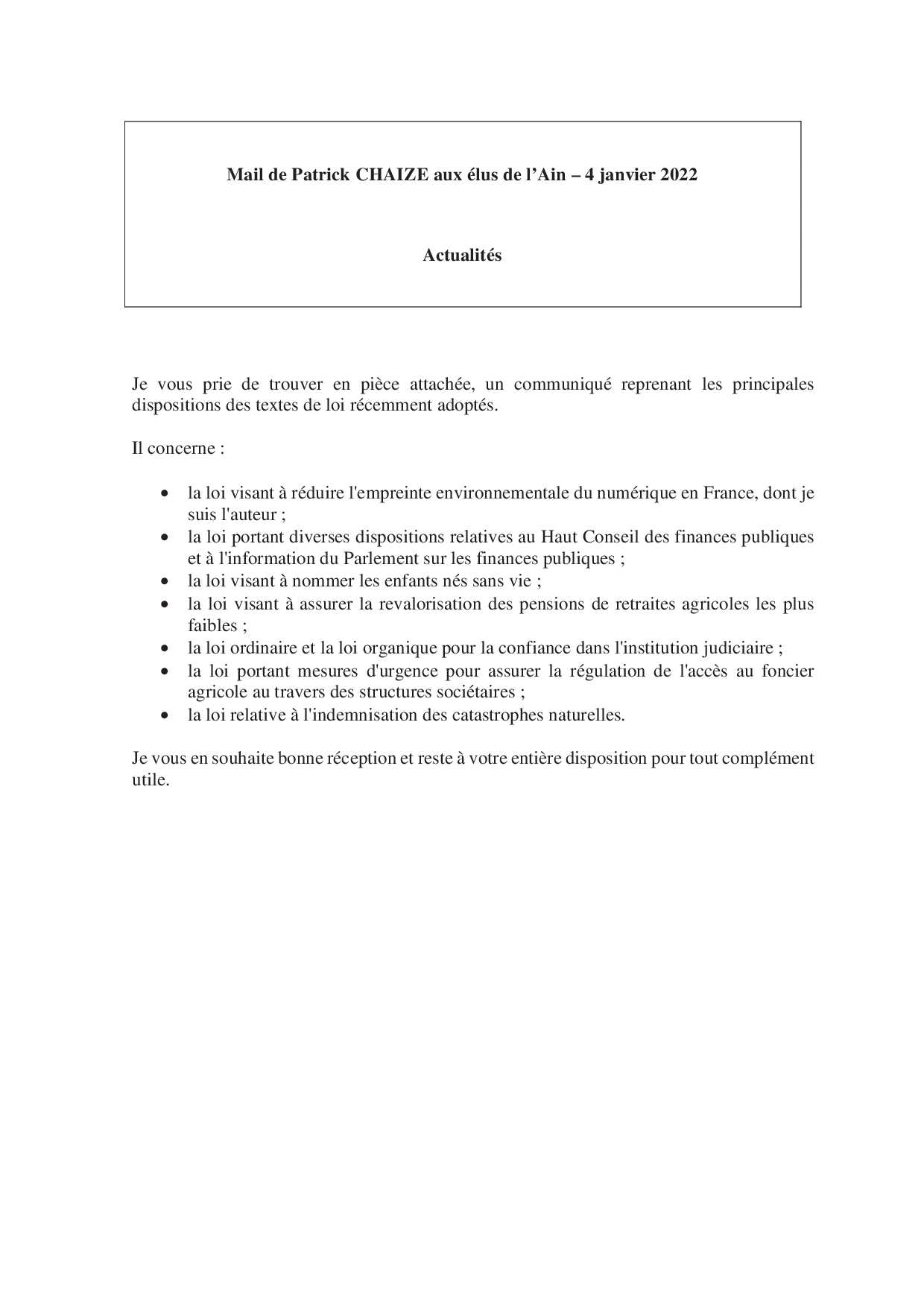 Mail_Information_Communiqué_Elus_Ain_N°83_20220104