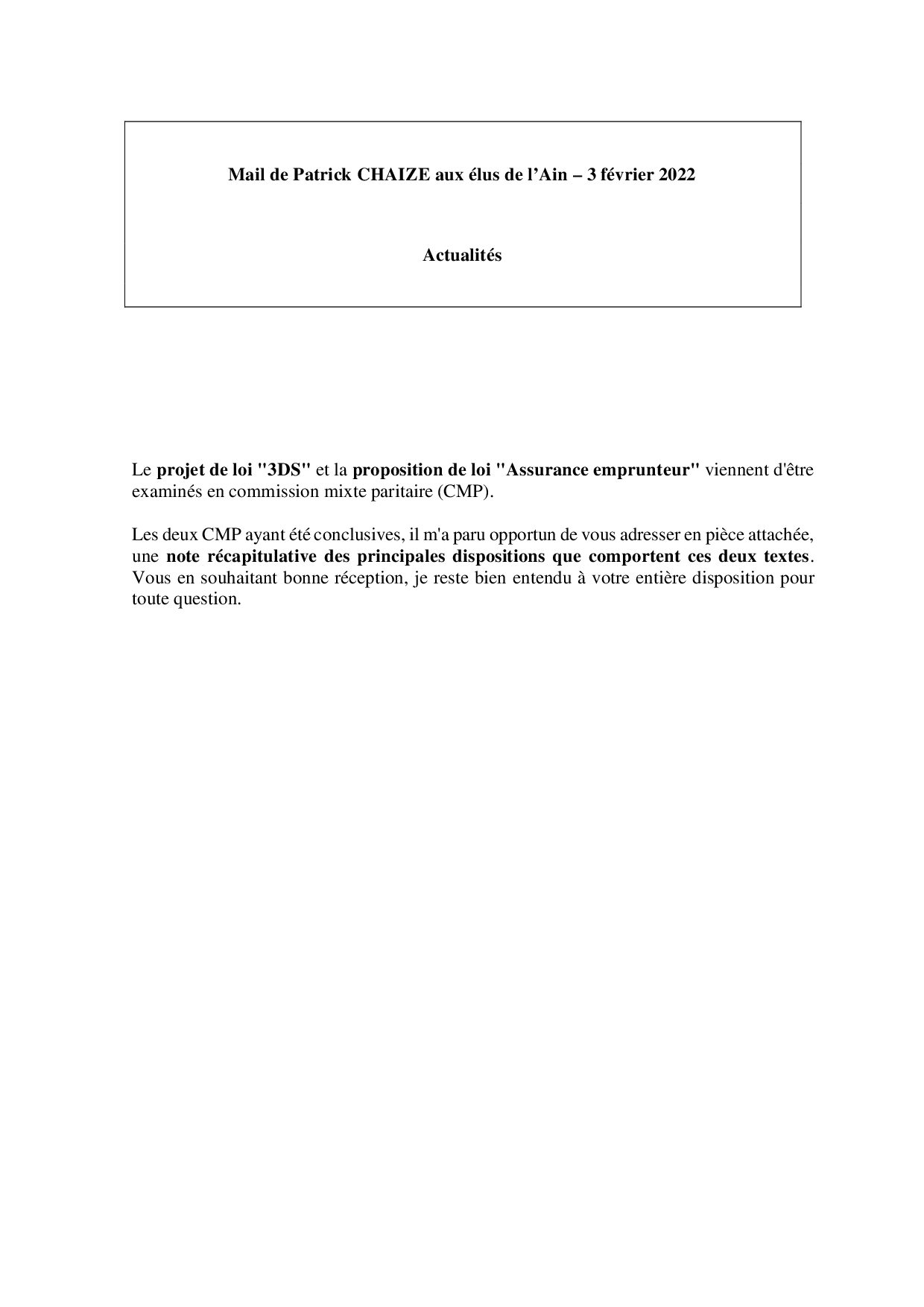 Mail_Information_Communiqué_Elus_Ain_N°85_20220203