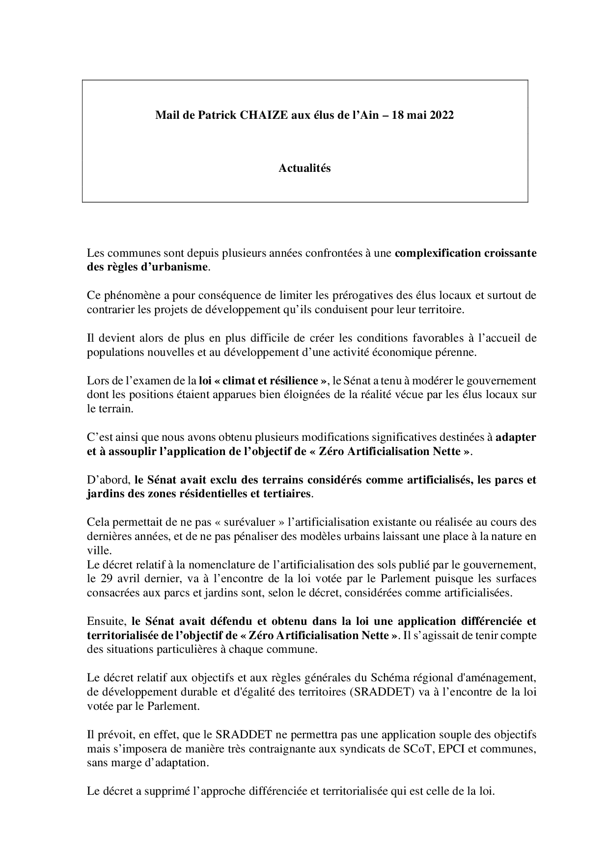 Mail_Information_Communiqué_Elus_Ain_N°86_20220518