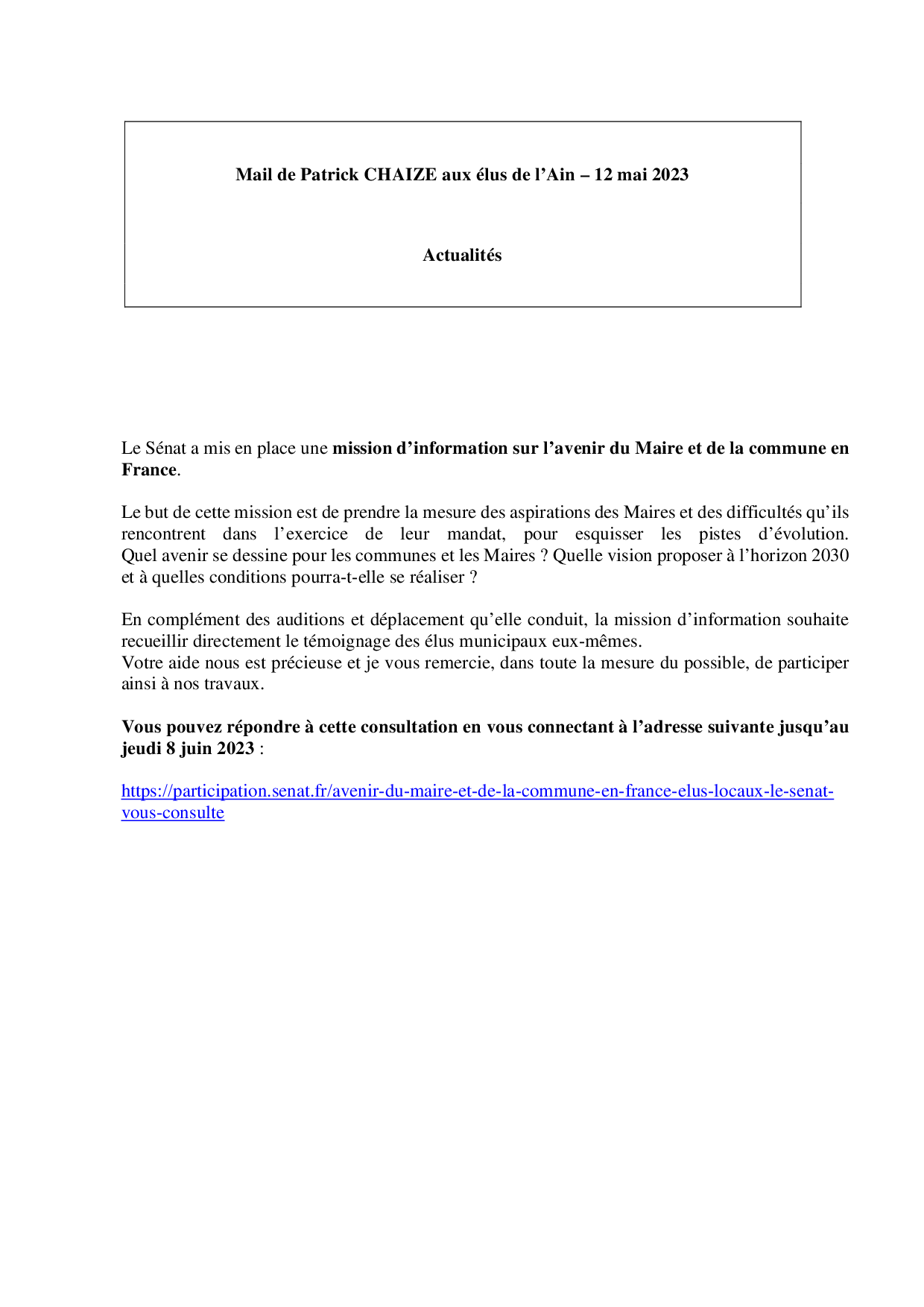 Mail_Information_Communiqué_Elus_Ain_N°97_20230512