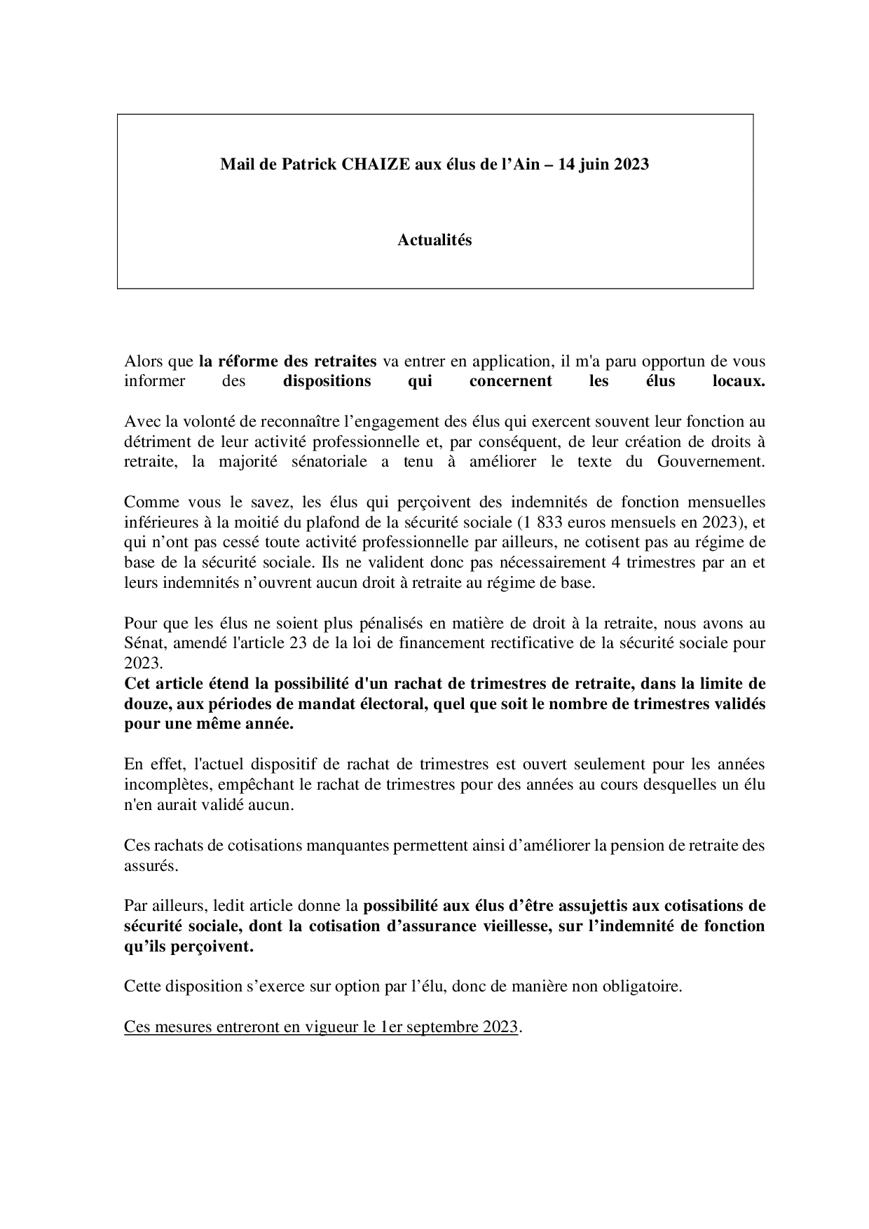 Mail_Information_Communiqué_Elus_Ain_N°100_20230614