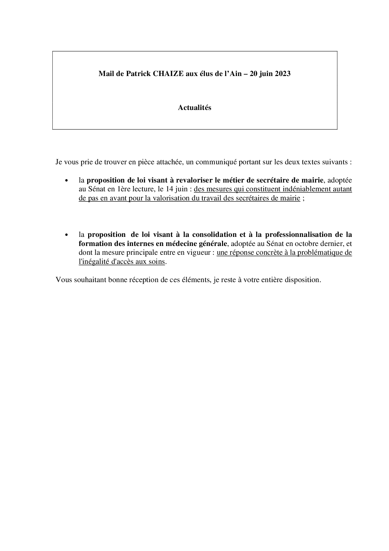 Mail_Information_Communiqué_Elus_Ain_N°101_20230620