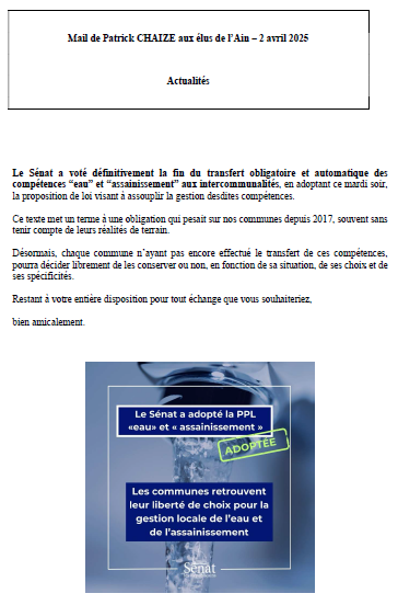 Mail_Information_Communiqué_Elus_Ain_N°122_20250402