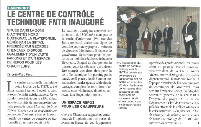 TRANSPORT Le centre de contrôle technique FNTR inauguré EcodelAin