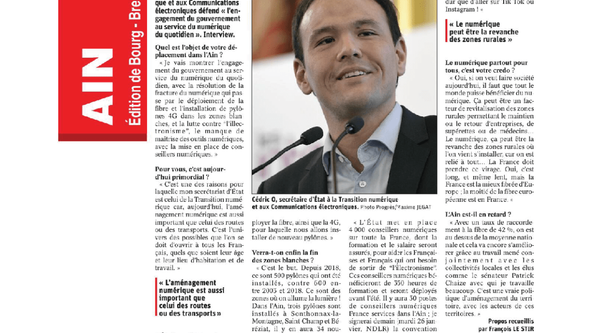AIN Le gouvernement veut tirer l'Ain hors de la fracture numérique LeProgrès