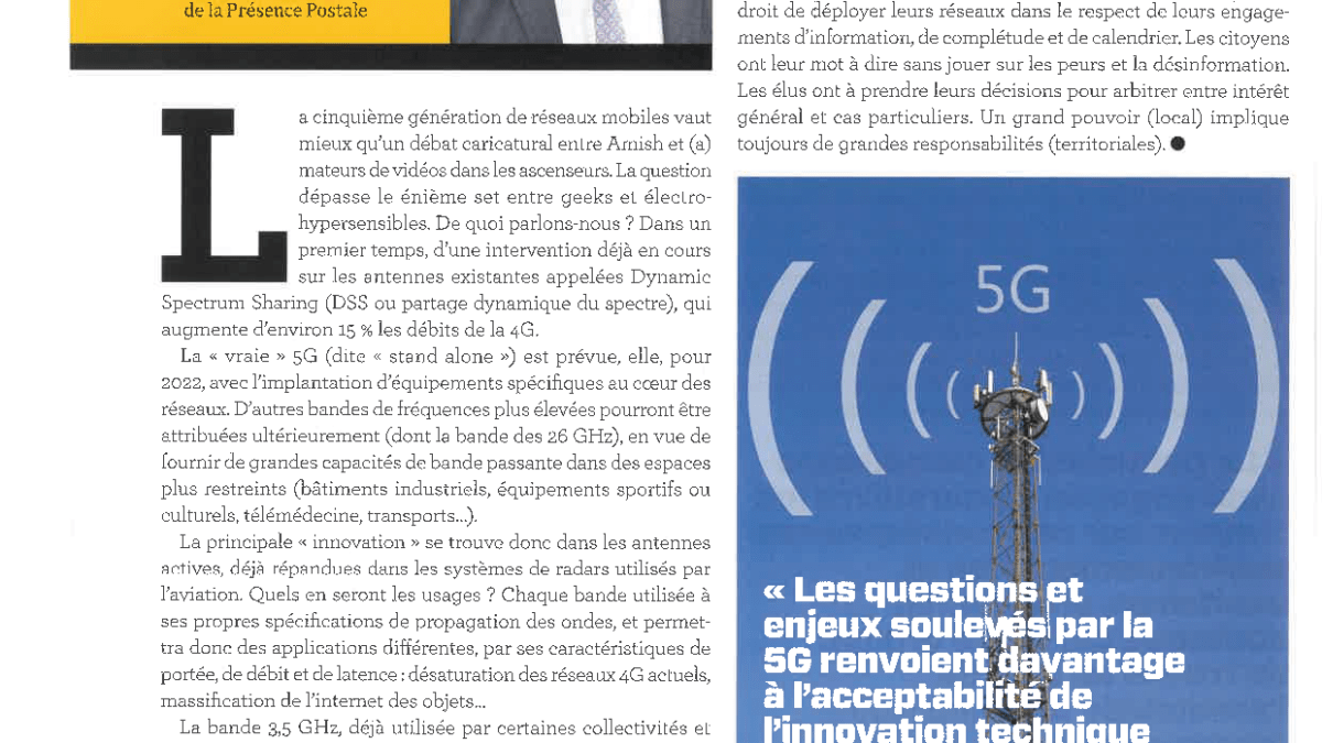 5G Entre inquiétudes et opportunités pour l'aménagement numérique de nos territoires LaRevue duTrombinoscope Janvier2021