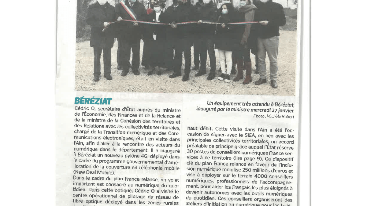 BEREZIAT Le secrétaire d'Etat Cédric O inaugure le nouveau pylône 4G VoixdelAin