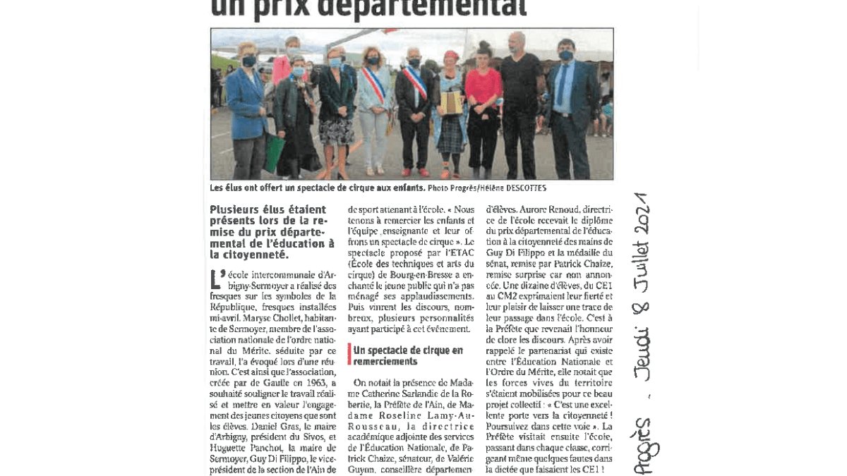 ARBIGNY SERMOYER L'école du Chaudron a reçu un prix départemental LeProgrès