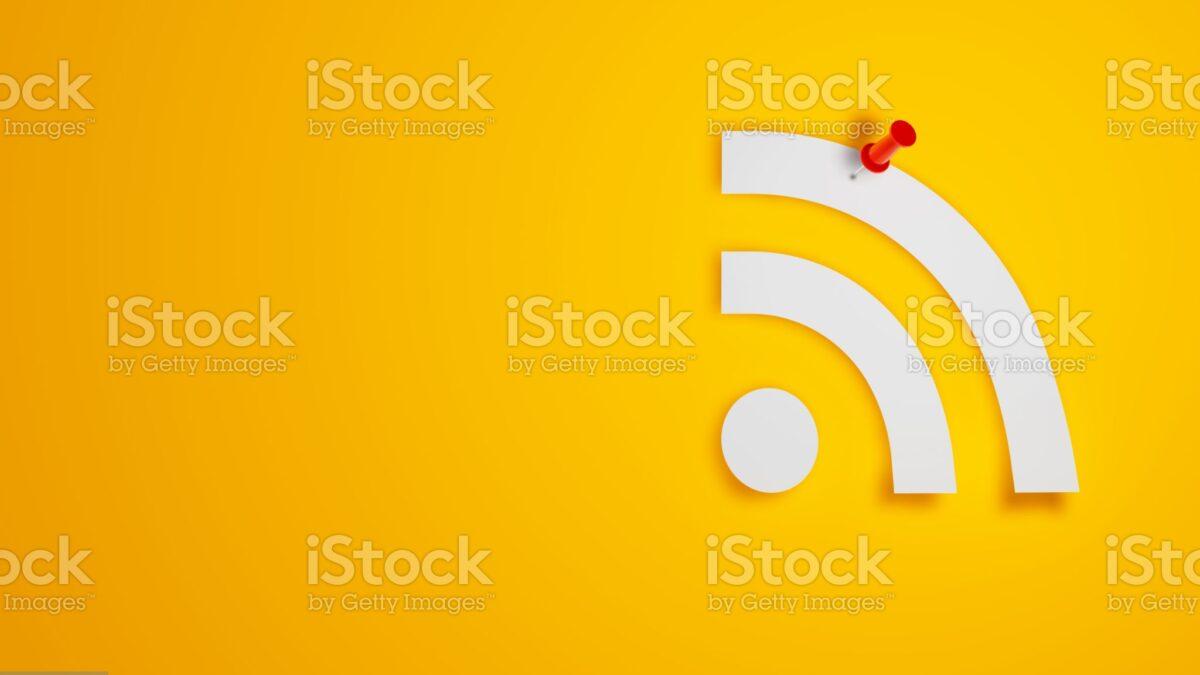 Pin Paper RSS Symbol on Yellow Background