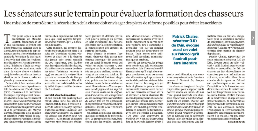 Article du Monde sur la MCC sécurisation de la chasse