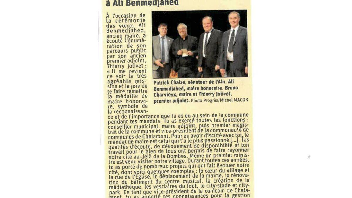 CHALAMONT La médaille de maire honoraire à Ali Benmedjahed LeProgrès