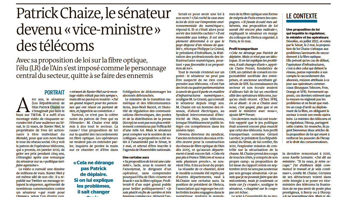 Patrick Chaize le sénateur devenu vice ...stre des télécoms LeMonde