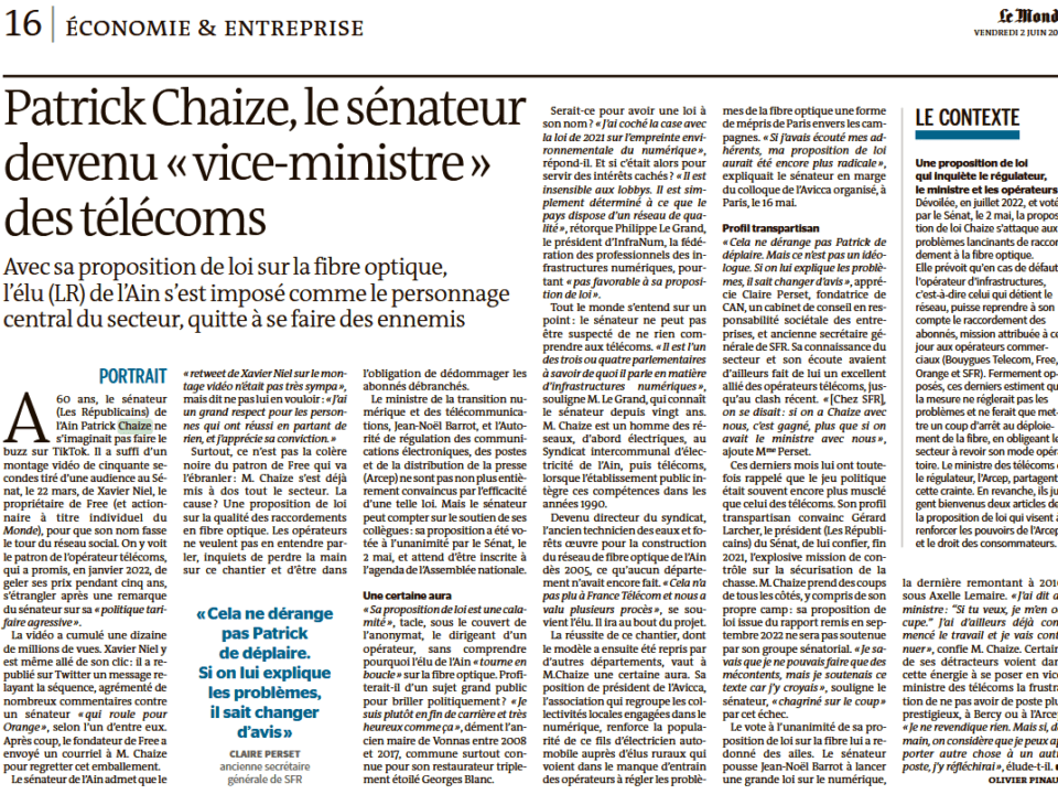 Patrick Chaize le sénateur devenu vice ...stre des télécoms LeMonde