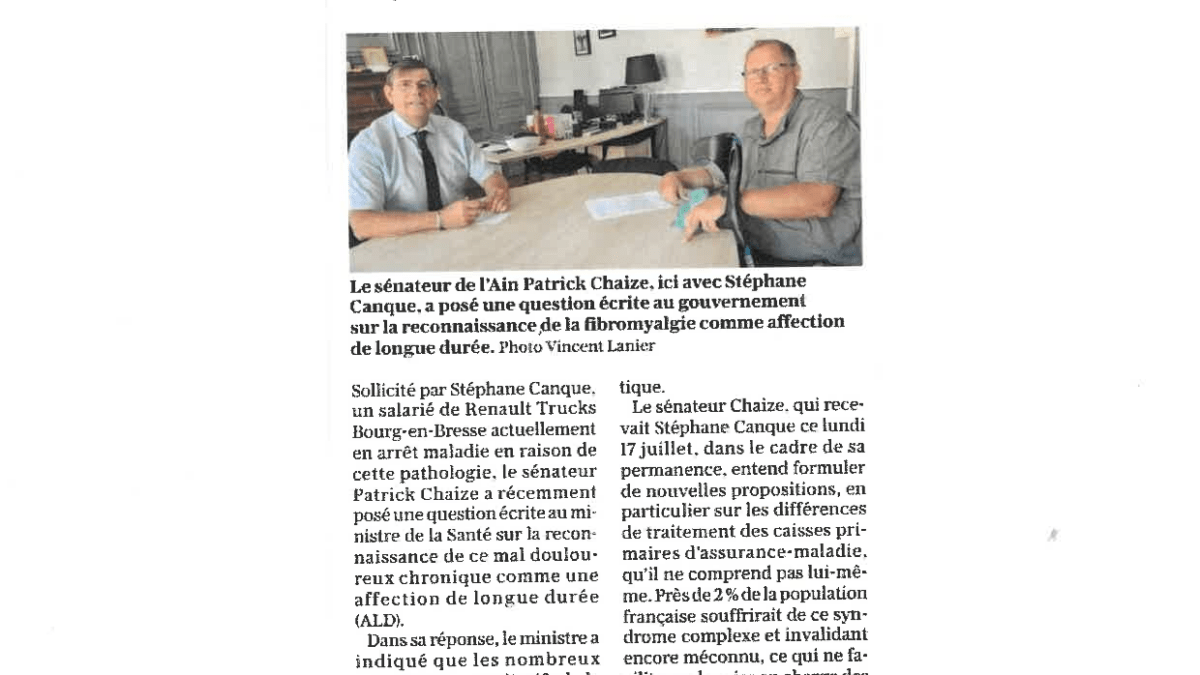 BOURG EN BRESSE Le sénateur Chaize se penche sur le syndrome de la fibromyalgie LeProgrès