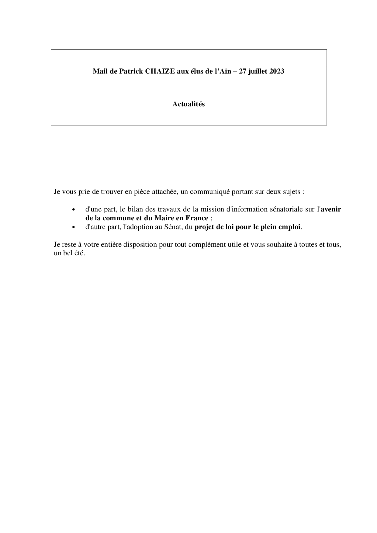 Mail_Information_Communiqué_Elus_Ain_N°104_20230727