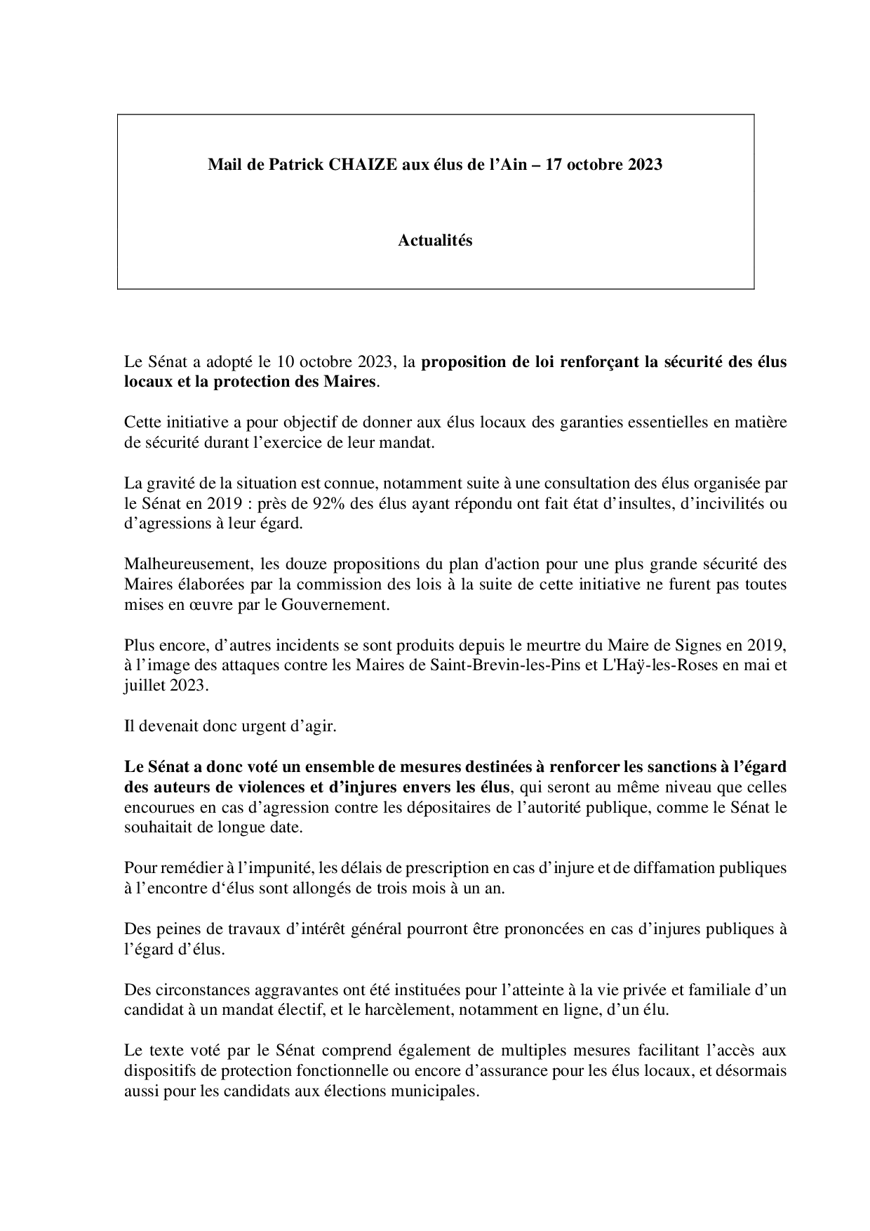 Mail_Information_Communiqué_Elus_Ain_N°106_202310171
