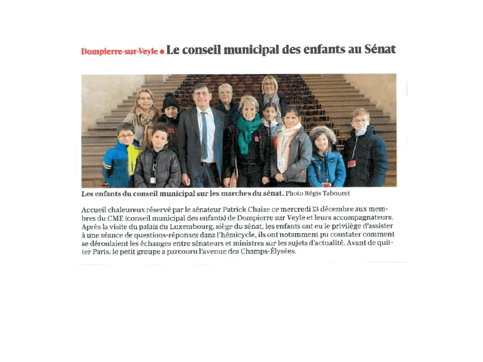 DOMPIERRE SUR VEYLE Le conseil municipal des enfants au Sénat LeProgrès