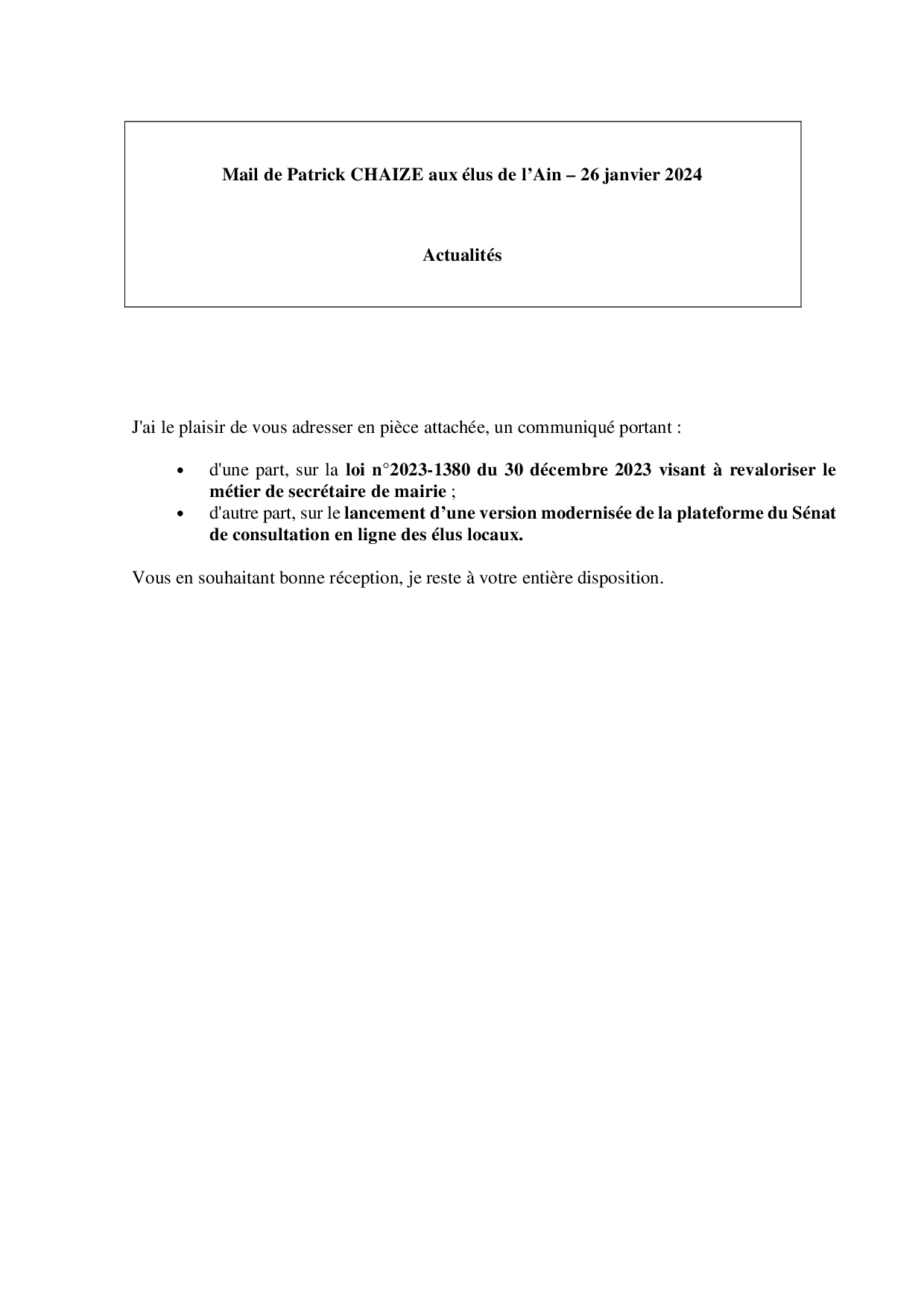 Mail_Information_Communiqué_Elus_Ain_N°110_20240126