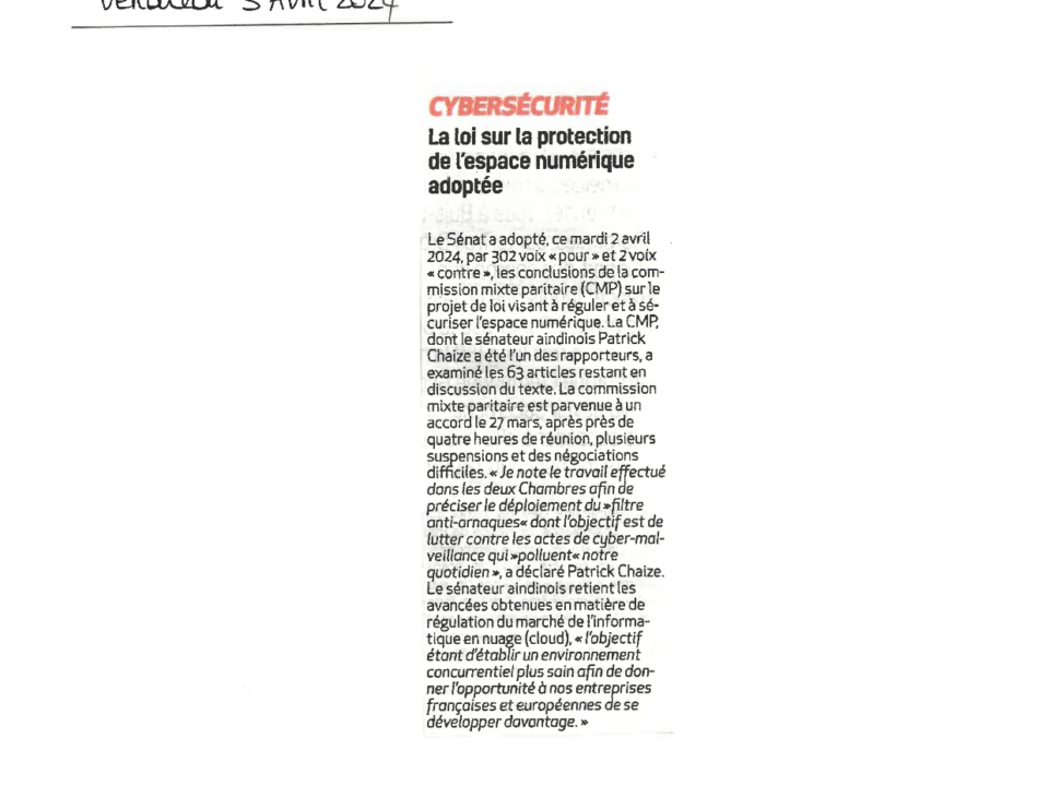 CYBERSECURITE La loi sur la protection de l'espace numérique adoptée VoixdelAin