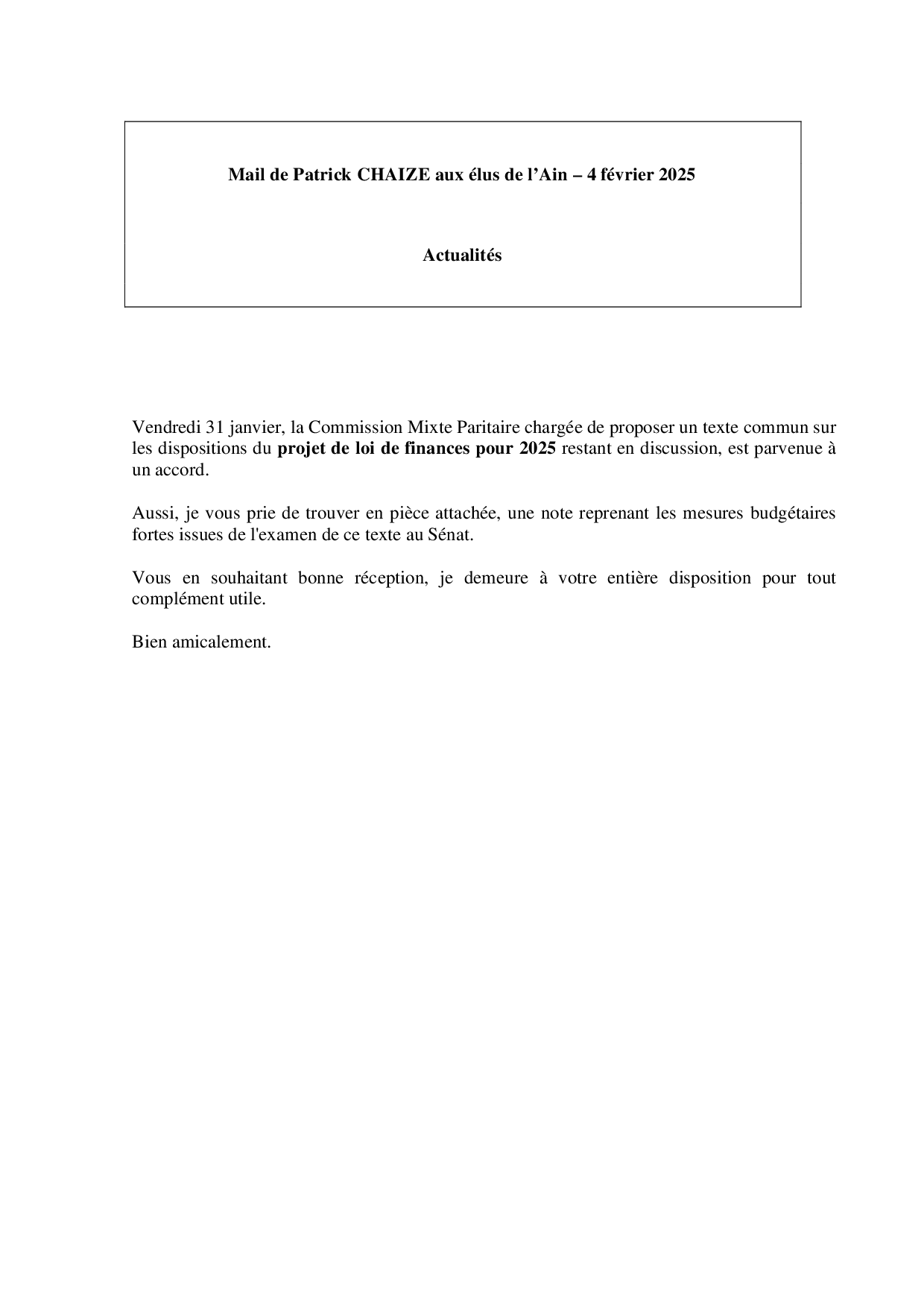 Mail_Information_Communiqué_Elus_Ain_N°118_20250204